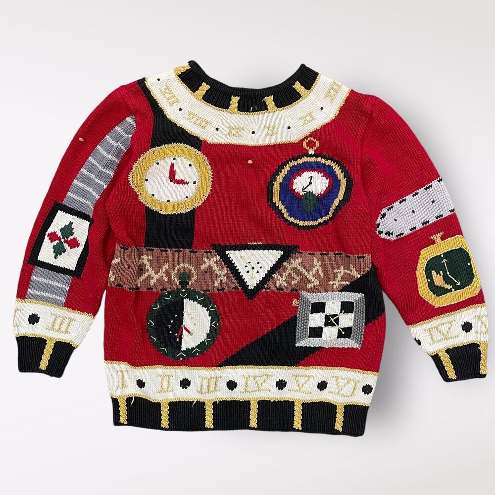 Berek Vintage 1991 Hand knit Clock Pima Cotton Sweater Size S Got Time, Clock‎